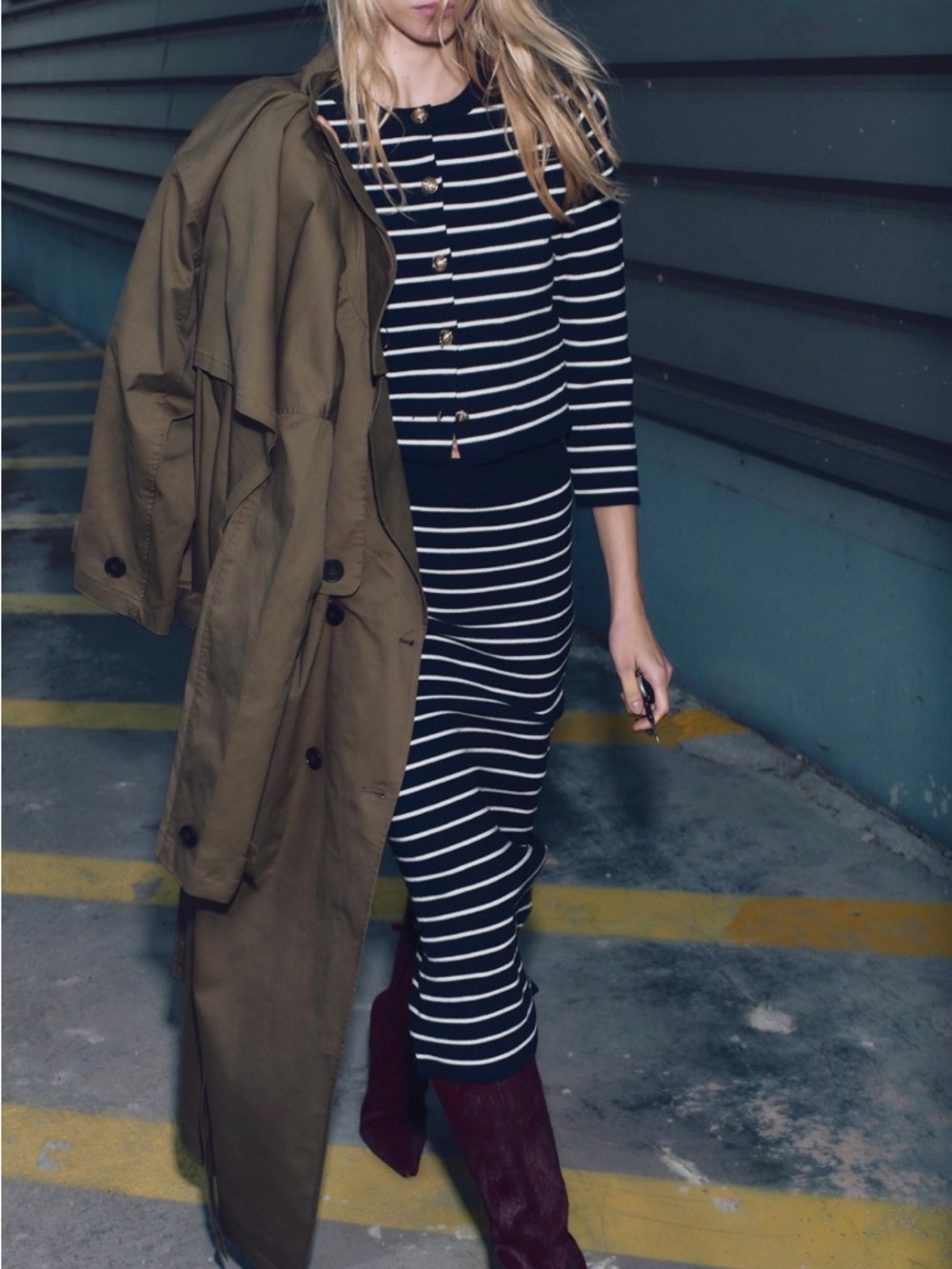 ZARA STRIPED KNIT CARDIGAN & SKIRT SET